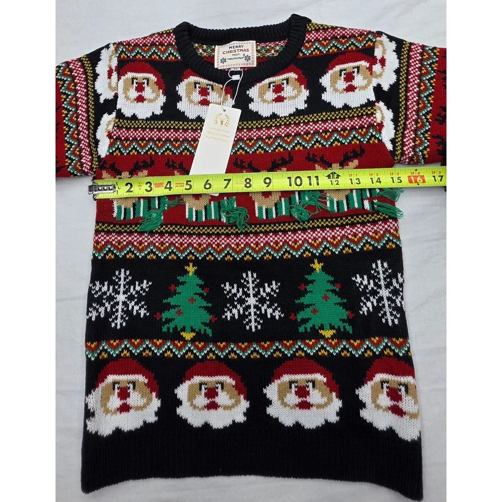 Daisys Boutique Santa Reindeer Ugly Christmas Sweater Black Red Mens Medium NWT